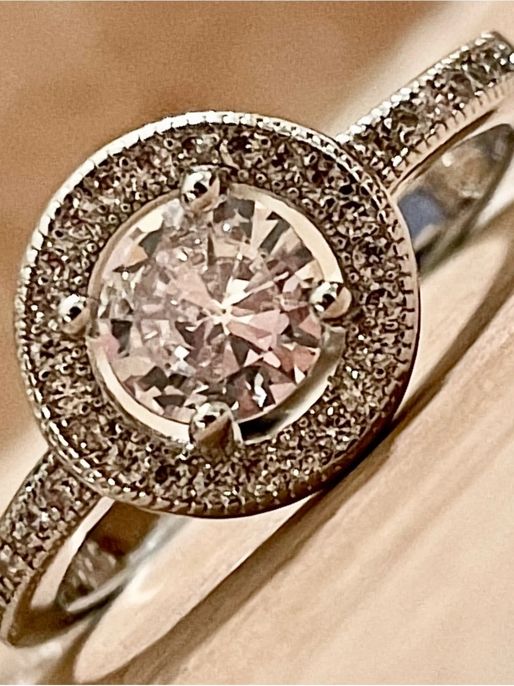Sparkling Classic Halo Engagement Ring in 935 Silver with Clear Center Stone - Picture 2 of 7